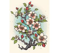 Artery8 Cherry Blossom Branch Bright Tattoo Ink Body Art Rockabilly Americana 50s Extra Large XL Wall Art Poster Print