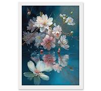 Artery8 Cherry Blossom Branch Dancing Over Water Modern Watercolour Painting Artwork Framed A3 Wall Art Print
