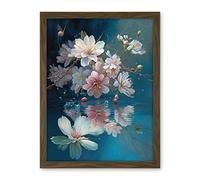 Artery8 Cherry Blossom Branch Dancing Over Water Modern Watercolour Painting Artwork Framed Wall Art Print 18X24 Inch
