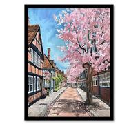 Artery8 Cherry Blossom Lymm Village Cheshire Painting Living Room Artwork Framed Wall Art Print 18X24 Inch