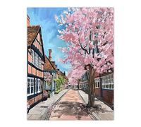 Artery8 Cherry Blossom Lymm Village Cheshire Painting Living Room Large Wall Art Poster Print Thick Paper 18X24 Inch