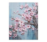 Artery8 Cherry Blossom Splendor Delicate Elegant Pink And Soft Blue Oil Painting Extra Large XL Wall Art Poster Print