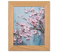 Artery8 Cherry Blossom Splendor - Soft Pink & Blue Decor - Oak Wood Framed Print