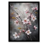 Artery8 Cherry Blossom Tree Branch Soft Pastel Painting Pink Grey Elegant Detail Bloom Nature Colourful Bright Floral Modern Artwork Artwork Framed Wall Art Print A4