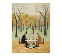Chess In The Park Whimsical Chess Game Pastel Colour Artwork Extra Large XL Unframed Wall Art Poster Print Artery8 Multi W24 inch x H32 inch