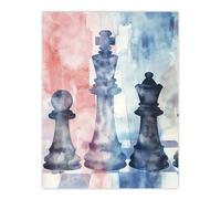 Chess Piece Chessboard Abstract Light Watercolour Wall Art Print Artery8 Multi W24 inch x H32 inch