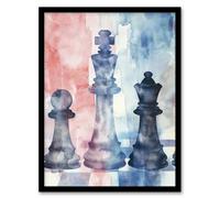 Chess Piece Chessboard Abstract Light Watercolour Framed Art Print Artery8 Multi A4