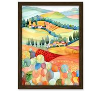 Artery8 Chianti Italy Rolling Hills Folk Art Artwork Framed A3 Wall Art Print