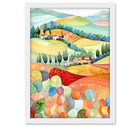Artery8 Chianti Italy Rolling Hills Folk Art Artwork Framed A3 Wall Art Print