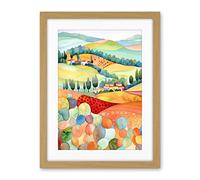 Artery8 Chianti Italy Rolling Hills Folk Art Artwork Framed Wall Art Print 18X24 Inch