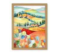 Artery8 Chianti Italy Rolling Hills Folk Art Artwork Framed Wall Art Print 18X24 Inch