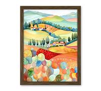 Artery8 Chianti Italy Rolling Hills Folk Art Artwork Framed Wall Art Print 18X24 Inch