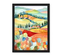 Artery8 Chianti Italy Rolling Hills Folk Art Artwork Framed Wall Art Print 18X24 Inch