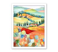 Artery8 Chianti Italy Rolling Hills Folk Art Artwork Framed Wall Art Print 18X24 Inch