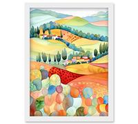 Artery8 Chianti Italy Rolling Hills Folk Art Artwork Framed Wall Art Print A4