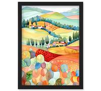 Artery8 Chianti Italy Rolling Hills Folk Art Artwork Framed Wall Art Print A4