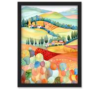 Artery8 Chianti Italy Rolling Hills Folk Art Artwork Framed Wall Art Print A4