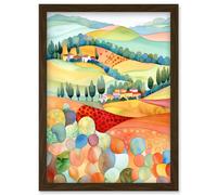 Artery8 Chianti Italy Rolling Hills Folk Art Artwork Framed Wall Art Print A4