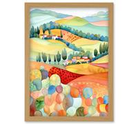 Artery8 Chianti Italy Rolling Hills Folk Art Artwork Framed Wall Art Print A4