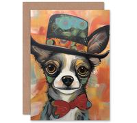 Artery8 Chihuahua Dog Lover Top Hat and Bow Tie for Wife Her Mum Sister Daughter Mom Gran Nan Birthday Thank You Congratulations Blank Art Greeting Card
