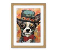 Artery8 Chihuahua Dog Top Hat and Bowtie Modern Folk Art Artwork Framed Wall Art Print 18X24 Inch