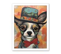 Artery8 Chihuahua Dog Top Hat and Bowtie Modern Folk Art Artwork Framed Wall Art Print 18X24 Inch