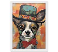 Artery8 Chihuahua Dog Top Hat and Bowtie Modern Folk Art Artwork Framed Wall Art Print A4