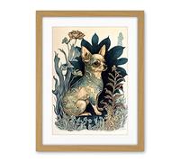 Artery8 Chihuahua Dog With Floral Pattern Fur Coat Modern Portrait in Flower Field Illustration Artwork Framed Wall Art Print 18X24 Inch