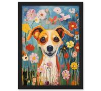 Artery8 Chihuahua in the Wildflowers Artwork Colourful Meadow Dog Portrait Artwork Framed A3 Wall Art Print