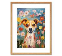 Artery8 Chihuahua in the Wildflowers Artwork Colourful Meadow Dog Portrait Artwork Framed Wall Art Print 9X7 Inch