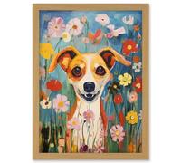 Wall Art Print Chihuahua in the Wildflowers Artwork Colourful Meadow Dog Portrait Artwork Framed A4 Artery8 Light Oak A4