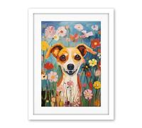 Artery8 Chihuahua in the Wildflowers Artwork Colourful Meadow Dog Portrait Artwork Framed Wall Art Print 18X24 Inch