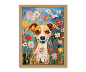 Artery8 Chihuahua in the Wildflowers Artwork Colourful Meadow Dog Portrait Artwork Framed Wall Art Print 18X24 Inch