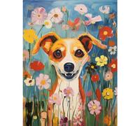 Artery8 Chihuahua in the Wildflowers Artwork Colourful Meadow Dog Portrait Large Wall Art Poster Print Thick Paper 18X24 Inch