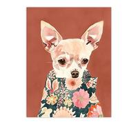 Chihuahua With Floral Coat Dog Lover Watercolour Wall Art Print Artery8 Red W24 inch x H32 inch