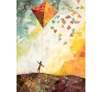 Artery8 Child Flying Big Kite in Rainbow Colour Sunset Sky Large Wall Art Poster Print Thick Paper 18X24 Inch