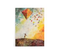 Artery8 Child Flying Big Kite In Rainbow Sky Canvas Wall Art Print | Size: W24" x H32" Artery8 Multicolor W24" x H32"