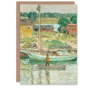 Artery8 Childe Hassam Art Card Oyster Sloop Sailboat in Cos Cob Harbour