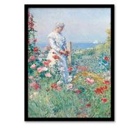 Artery8 Childe Hassam Framed Wall Art Celia in Her Garden Floral Portrait | Size: A4 Artery8 Multicolor A4
