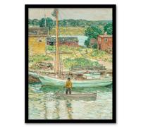 Artery8 Childe Hassam Framed Wall Art Oyster Sloop Sailboat in Cos Cob Harbour | Size: A3 Artery8 Multicolor A3