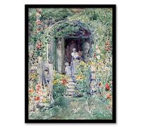 Artery8 Childe Hassam Framed Wall Art The Garden In Its Glory Floral Painting in Green | Size: A4 Artery8 Green A4