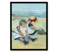 Artery8 Children Playing on the Beach Cassatt Vintage Framed Wall Art Print | Size: W12" x H16" Artery8 Multicolor W12" x H16"