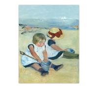 Artery8 Children Playing on the Beach Cassatt Vintage Wall Art Print Poster | Size: W24" x H32" Artery8 Multicolor W24" x H32"
