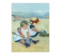 Artery8 Children Playing on the Beach XL Extra Large Wall Art Poster Print 24X32 Artwork By Cassatt : Playful Seaside Moment Print Brightening Walls With Softness Warmth And Relaxed Mood