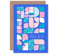 Artery8 Chill Pattern Relax Quote Affirmation Calm Blue Spa for Him or Her Man Woman Birthday Thank You Get Well Soon Blank Art Greeting Card