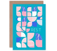 Artery8 Chill Pattern Rest Quote Affirmation Teal Get Well Soon Greeting Card in Blue Artery8 Blue