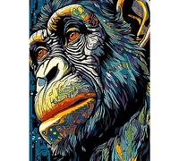 Artery8 Chimpanzee Acrylic Painting Vibrant Blue Orange Green Pattern Portrait Modern Pop Art Extra Large XL Wall Art Poster Print