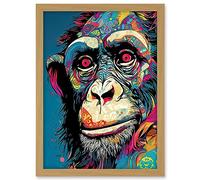 Artery8 Chimpanzee Acrylic Painting Vibrant Psychedelic Pattern Portrait Modern Artwork Framed A3 Wall Art Print