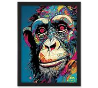 Artery8 Chimpanzee Acrylic Painting Vibrant Psychedelic Pattern Portrait Modern Artwork Framed A3 Wall Art Print