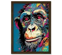Artery8 Chimpanzee Acrylic Painting Vibrant Psychedelic Pattern Portrait Modern Artwork Framed A3 Wall Art Print